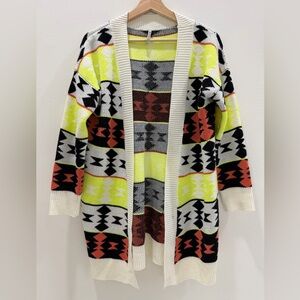 Vibrant Patterned Open Front Cardigan